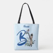 シャム猫と蝶のモノグラムイニシャルB 名前入り トートバッグ (裏面)