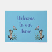 シャム猫と蝶は歓迎 ドアマット (正面)