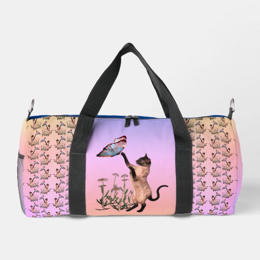 シャム猫と蝶パーソナライズされた ダッフルバッグ (裏面)