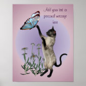 シャム猫と蝶パーソナライズされた ポスター (正面)