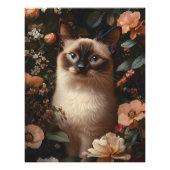 シャム猫に囲まれた赤面ピンクの花 フォトプリント (正面)