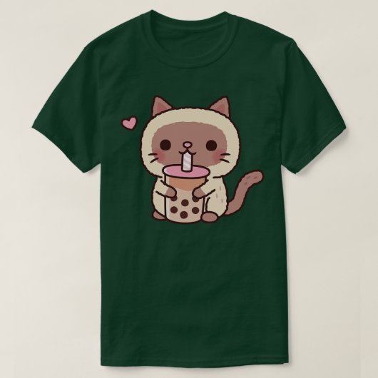 シャム猫のかわいいお茶を飲むのが大好き Tシャツ (デザイン正面)