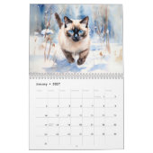 シャム猫のウォーターカラーアート カレンダー (1月 2027)