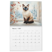 シャム猫のウォーターカラーアート カレンダー (2月 2027)
