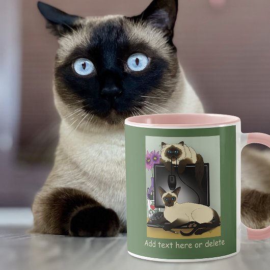 シャム猫のオフィスデスク 猫のいたずらが楽しい マグカップ