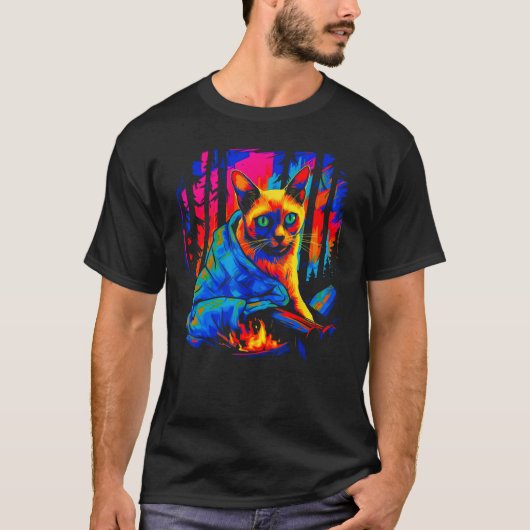 シャム猫のキャンプ Tシャツ (正面)
