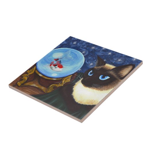 シャム猫のクリスタル・ボールのコイの幸運のファンタジーのタイル タイル (側面)