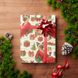 シャム猫のクリスマスパターンでホリデーシーズンを華やかに ラッピングペーパー