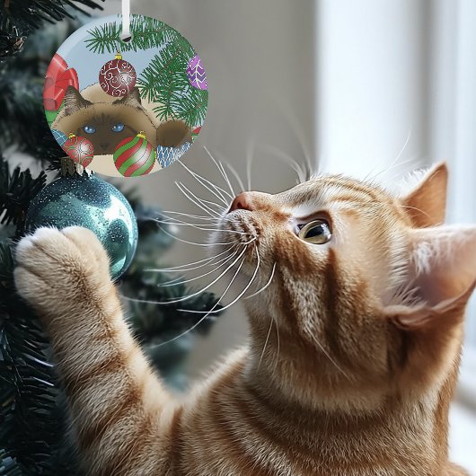 シャム猫のクリスマスボールオーナメント 面白いデザイン ガラスオーナメント