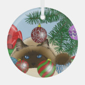 シャム猫のクリスマスボールオーナメント 面白いデザイン ガラスオーナメント (正面)