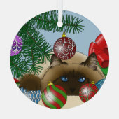 シャム猫のクリスマスボールオーナメント 面白いデザイン ガラスオーナメント (裏面)