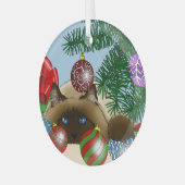 シャム猫のクリスマスボールオーナメント 面白いデザイン ガラスオーナメント (正面左)