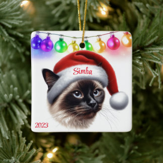 シャム猫のクリスマス セラミックオーナメント