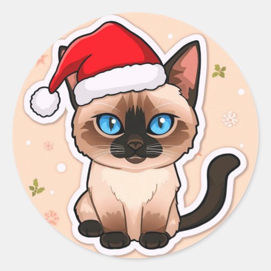 シャム猫のクリスマス ラウンドシール (正面)