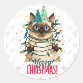 シャム猫のクリスマス ラウンドシール