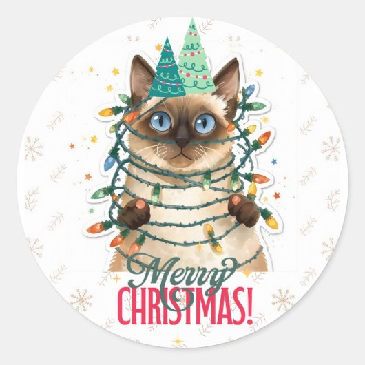 シャム猫のクリスマス ラウンドシール (正面)