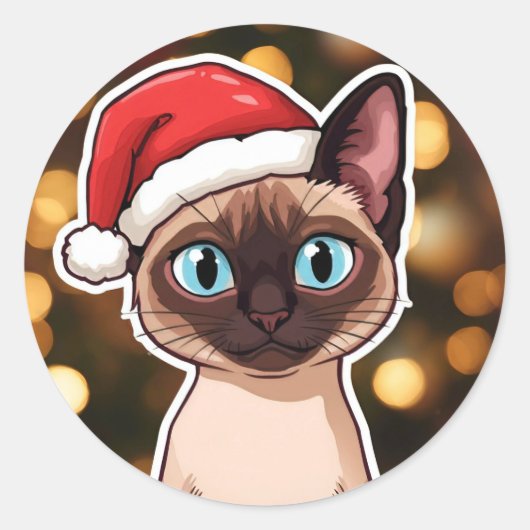 シャム猫のクリスマス ラウンドシール (正面)