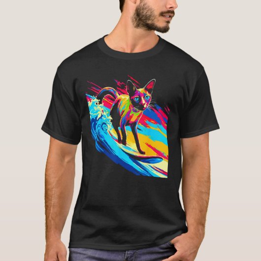 シャム猫のサーフィン Tシャツ (正面)