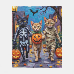シャム猫のハロウィンコスチューム トリック・オア・トリート フリースブランケット