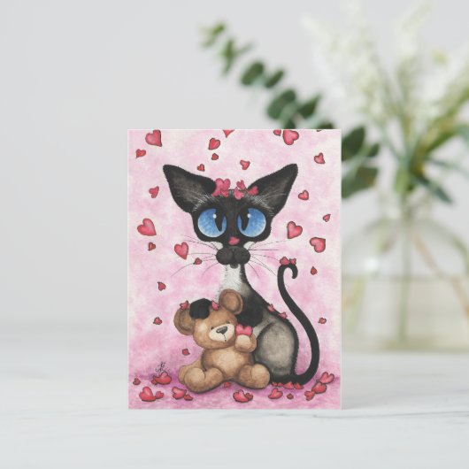 シャム猫のバレンタインはBiHrLeによって私の物くま行います シーズンポストカード (スタンド正面)