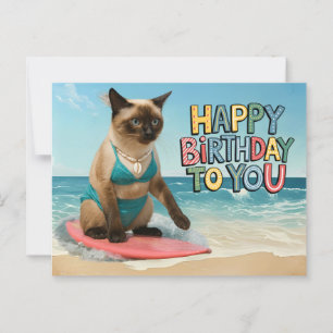 シャム猫のビーチ誕生日 ポストカード