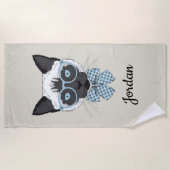 シャム猫のファッション頭が切れるな|はあなたの名前を加えます ビーチタオル (正面)