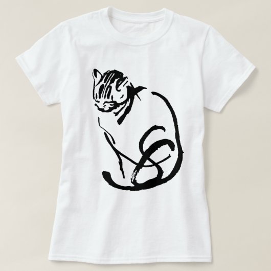 シャム猫のブラシのスケッチのデザイン Tシャツ (デザイン正面)