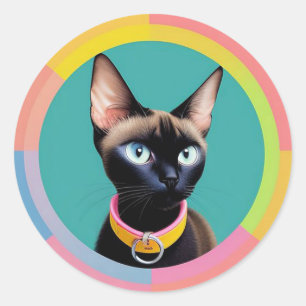 🐱 シャム猫のミラースタイルギフト ネコ好きさんへのプレゼント 🎁 ラウンドシール