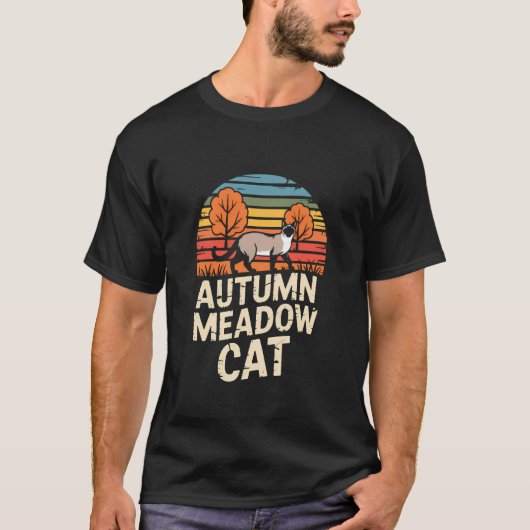 シャム猫のレトロな秋の野原 Tシャツ (正面)