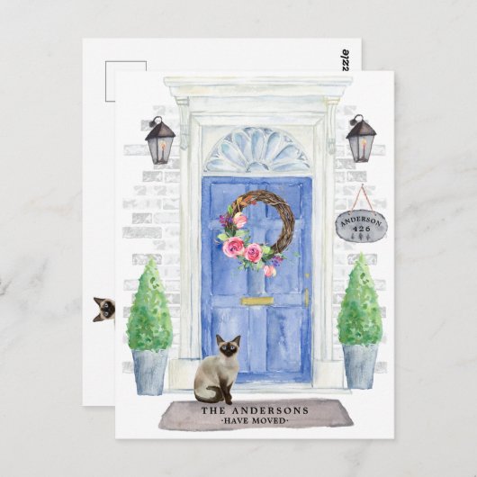 シャム猫の動きのお知らせはがき ポストカード (正面/裏面)