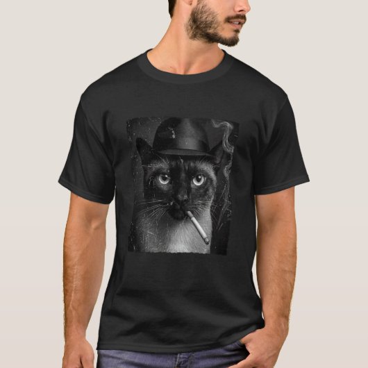 シャム猫の喫煙ミーム 猫好き ネコ好きな人へ H Tシャツ (正面)