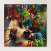 シャム猫の庭の油絵 ジグソーパズル (横)