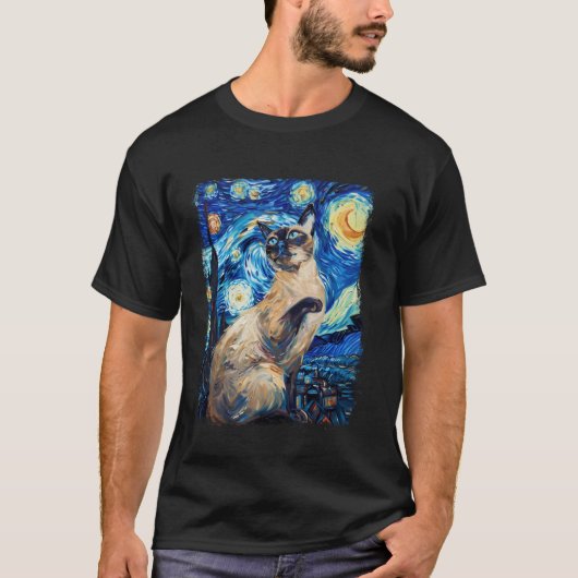 シャム猫の星月夜の絵画 Tシャツ (正面)