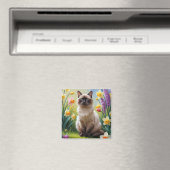 シャム猫の春の花の絵画 マグネット (インサイチュ (食洗機))