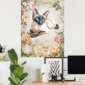 シャム猫の水彩画風ヴィンテージプリント ポスター (ホームオフィス)