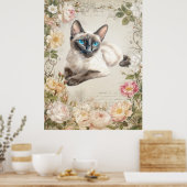 シャム猫の水彩画風ヴィンテージプリント ポスター (キッチン)