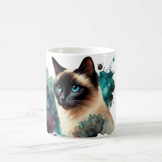 シャム猫の水彩画 コーヒーマグカップ (中央)
