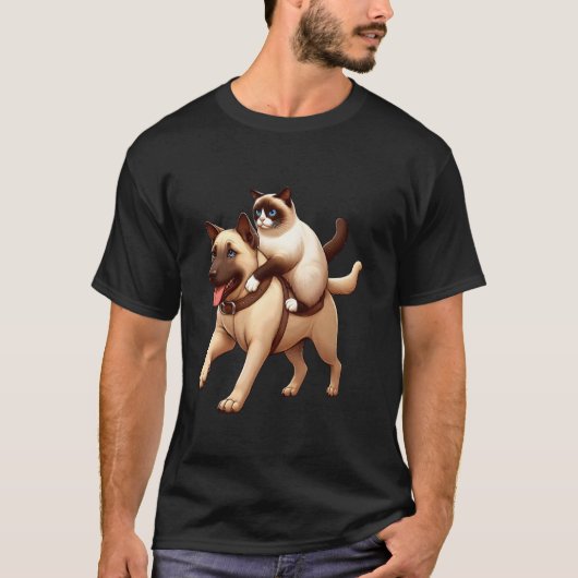 シャム猫の犬乗り Tシャツ (正面)