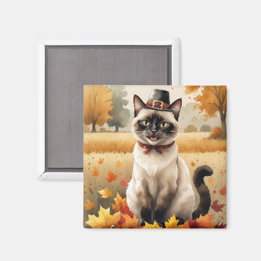 シャム猫の秋の紅葉と感謝祭アート マグネット (正面/裏面)