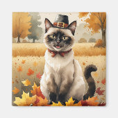 シャム猫の秋の紅葉と感謝祭アート マグネット (正面)