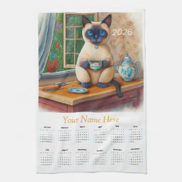 シャム猫の紅茶タイム 2026 タオルカレンダー キッチンタオル