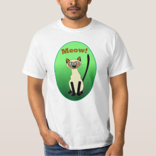 シャム猫の緑のワイシャツ Tシャツ