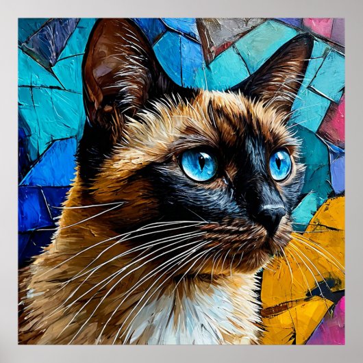 シャム猫の肖像画 ポスター (正面)