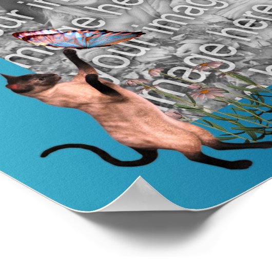 シャム猫の蝶あなたの写真を追加 ポスター (角)