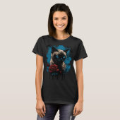 シャム猫の赤いバラ Tシャツ (正面フル)