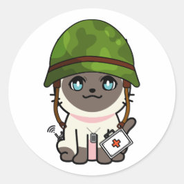 シャム猫の軍用ヘルメット着用 ラウンドシール