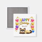 シャム猫の風船と星 お誕生日おめでとう  マグネット (正面/裏面)