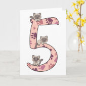シャム猫の5歳誕生日 子供用ねこカード カード (黄色い花)