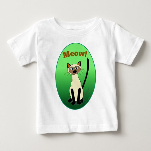 シャム猫の(緑の)幼児ワイシャツ ベビーTシャツ (正面)