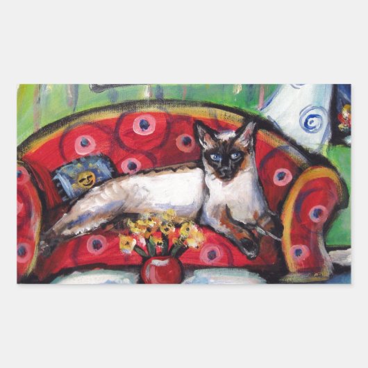 シャム猫は月猫の笑顔を感絵を描じる 長方形シール (正面)